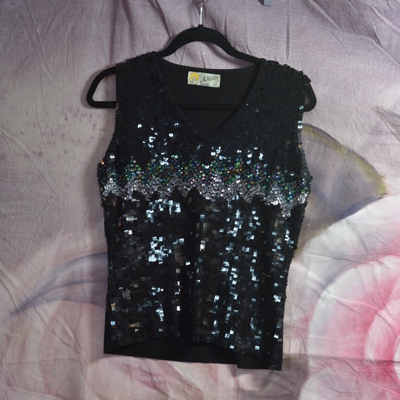 Multi Coloured Sequinned / Beaded Top SZ L - Picture 2 of 5